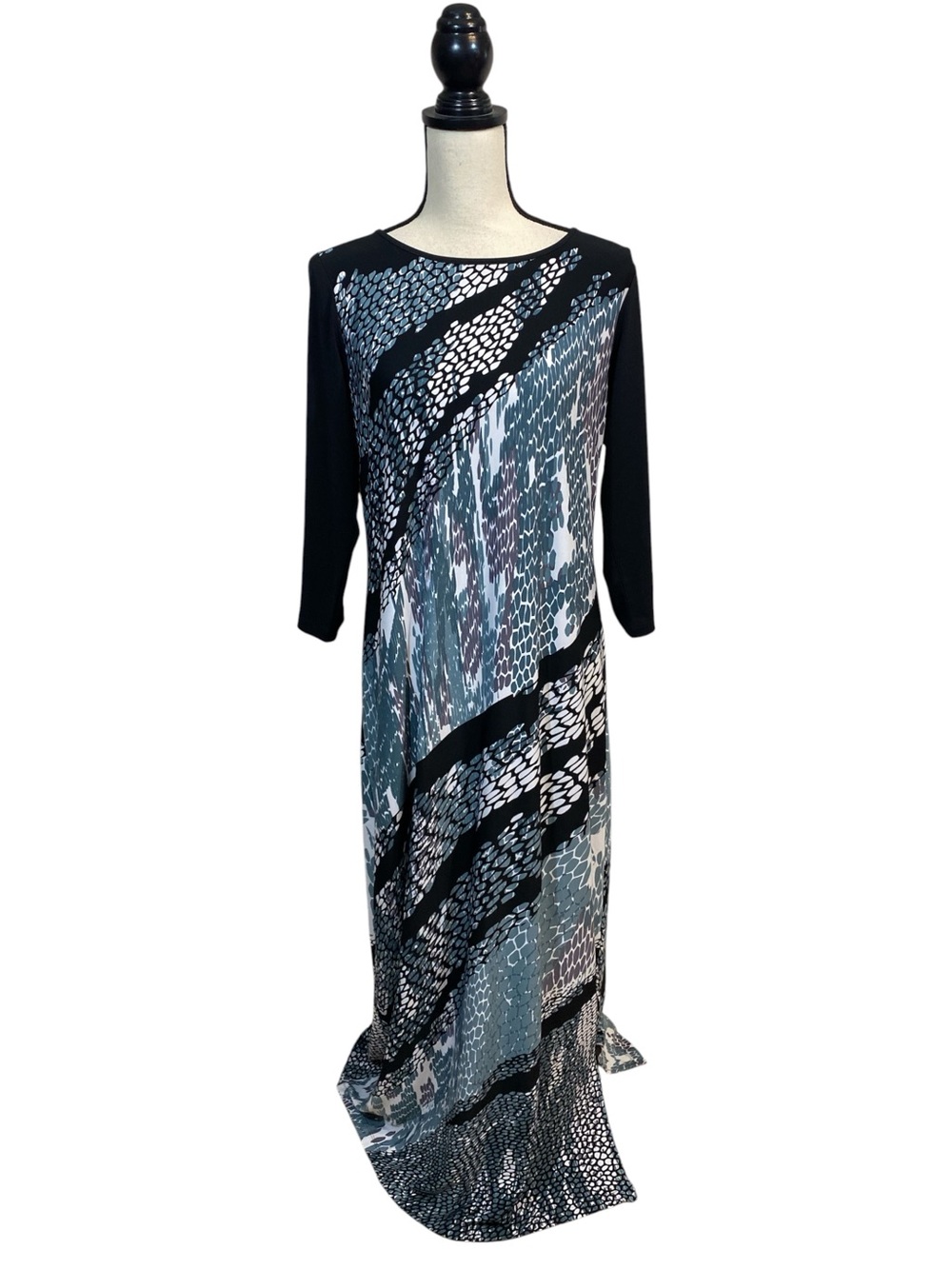 Bob Mackie Abstract Crackle Maxi Dress Black Multi Small
